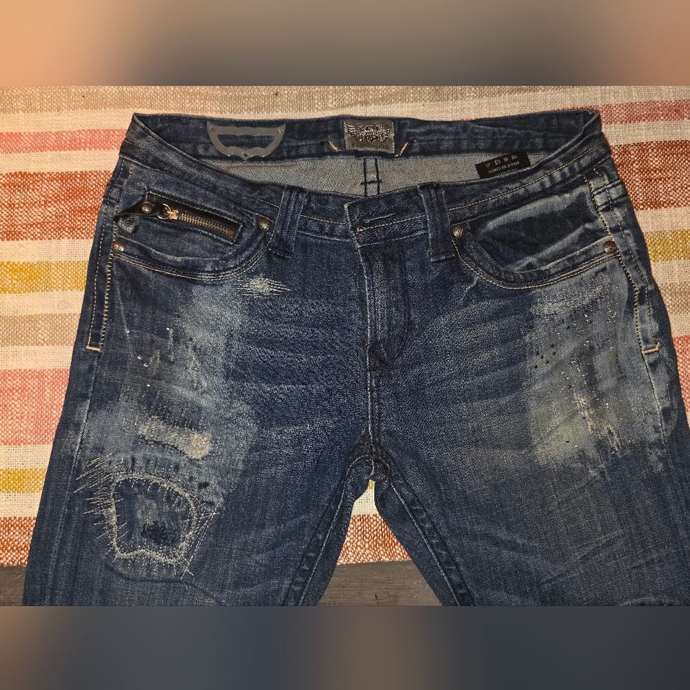 Express Blue Skinny Jeans with Distressed Vintage Look
